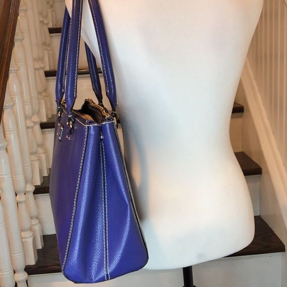 KATE SPADE Cobalt Blue Leather Satchel Tote Shoulder Bag with Three Sections - Picture 9 of 15